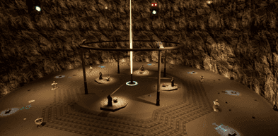 Cavern exhibit hall with central light beam