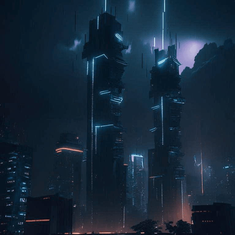 Ascendant cyberpunk cityscape concept