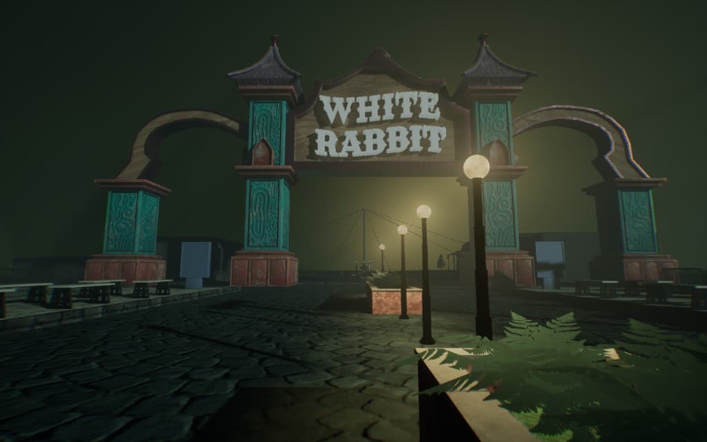 White Rabbit stained glass hall